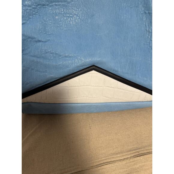 Facine Tote Bag Womens Light Blue Leather Large Shopper Croc Trim Shoulder Zip - Picture 4 of 13